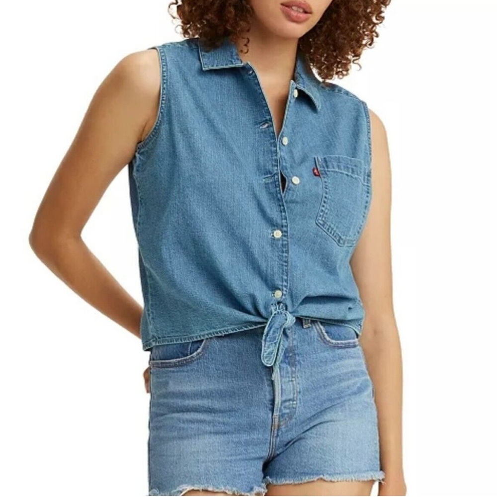 Levi’s Denim Tie-Front Sleeveless Top‎